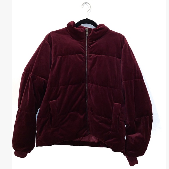ASOS Jackets & Blazers - Bordeaux Velvet Puffer Jacket